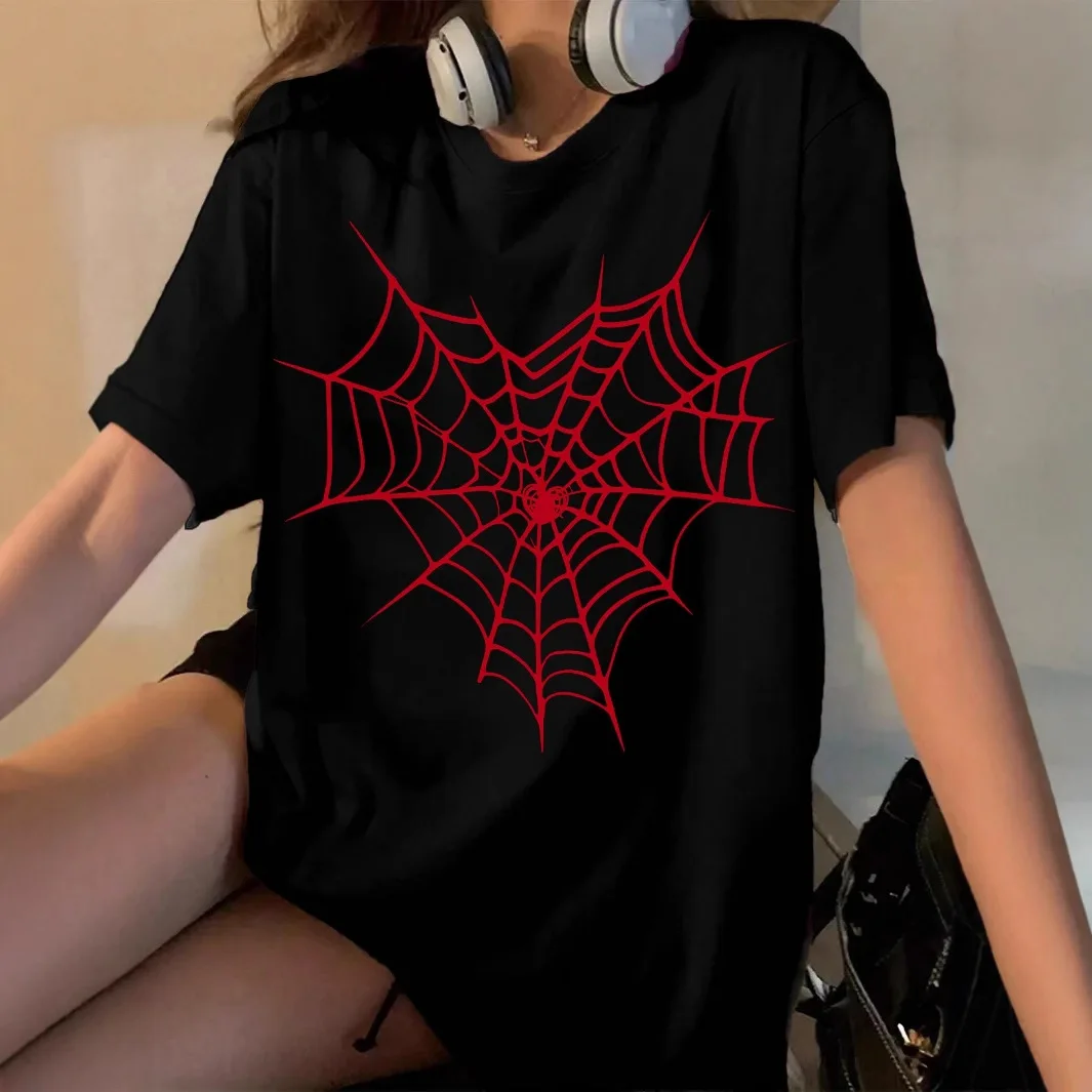 Round Neck Sweater Love Spider Web Printed Loose Casual T-shirt