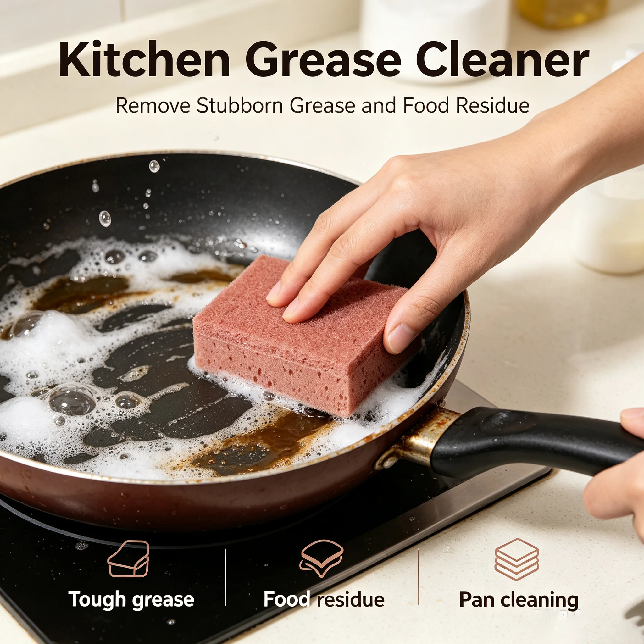Heavy Duty Scrub Sponge Strong Scrub Layer for Stove & Cookware Porous Long Lasting