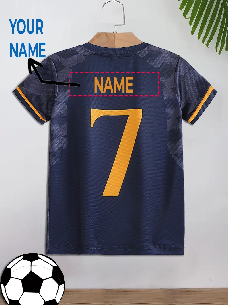 Kids' Casual Sports Football Top Fixed Number 7 Custom Name Suitable for Soccer Sports Daily Wear Children's T-Shirt