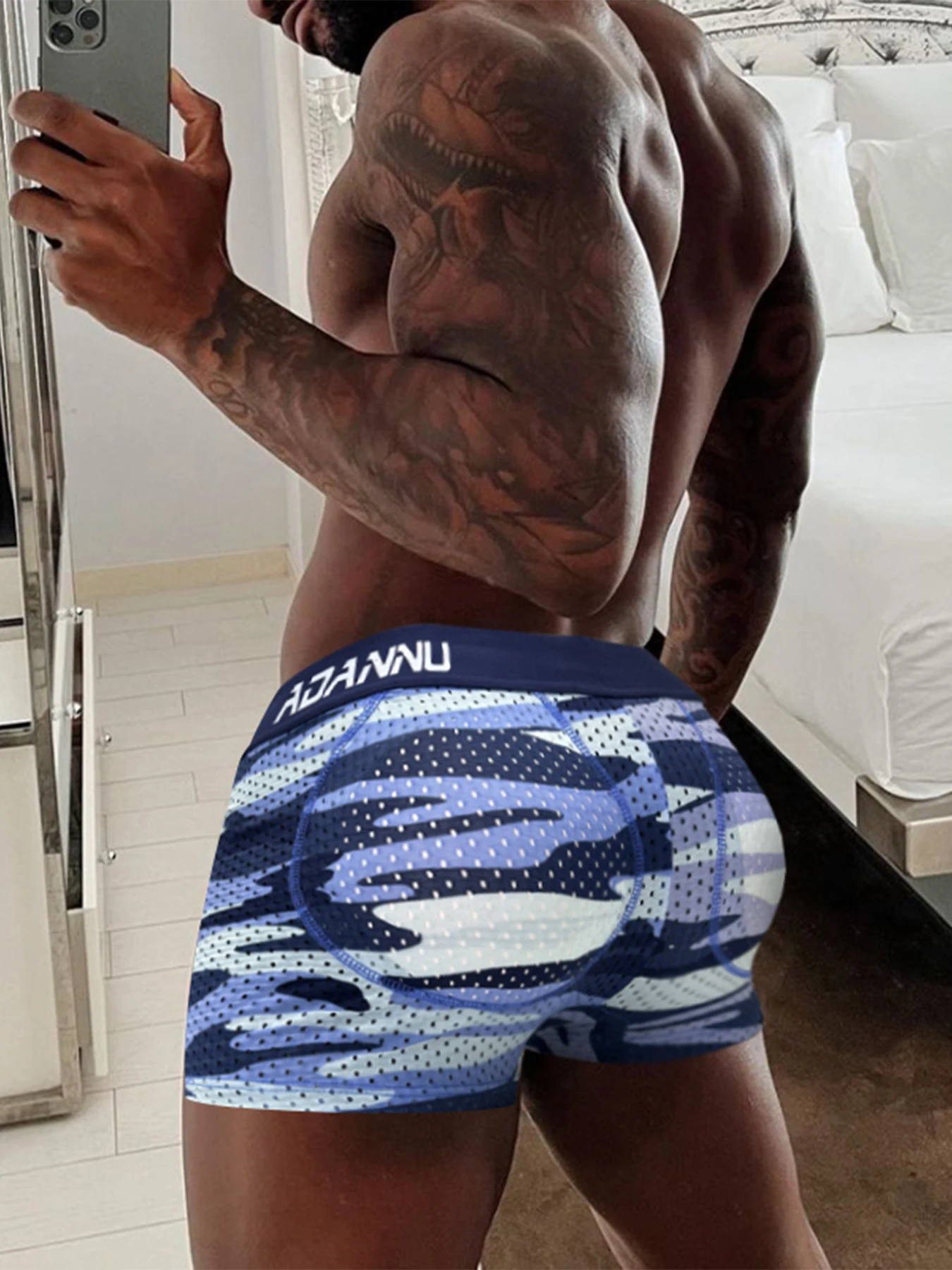 Men's Boxers Hip Raise Sexy Underwear Camouflage Sports Breathable Mesh Hip Pad Boxer Fake Ass Hips Shorts Plus Hip Pad Trunks M