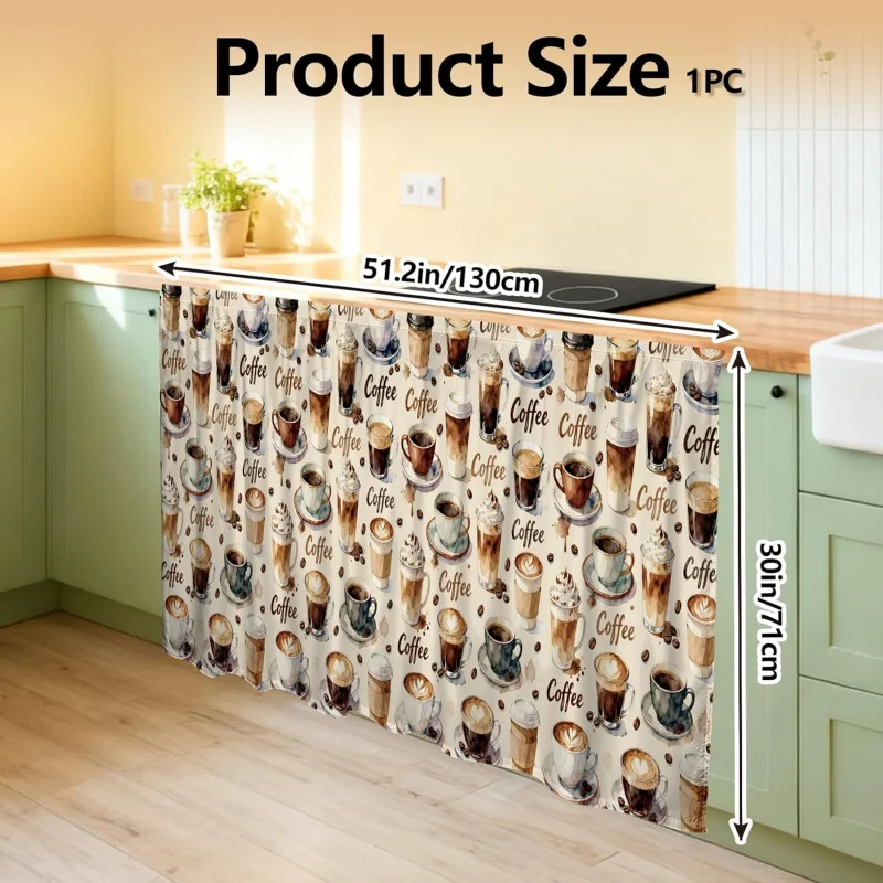 VIKAMA Cabinet Curtain Vintage Coffee Dust-Proof Stain-Resistant Dishwasher-Safe Hidden Curtain For Under Kitchen Sink