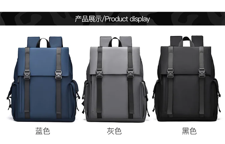 Blue Flap Top Casual Backpack with Buckle Closure Water Resistant Fabric Suitable for Daily School Work and Casual Use