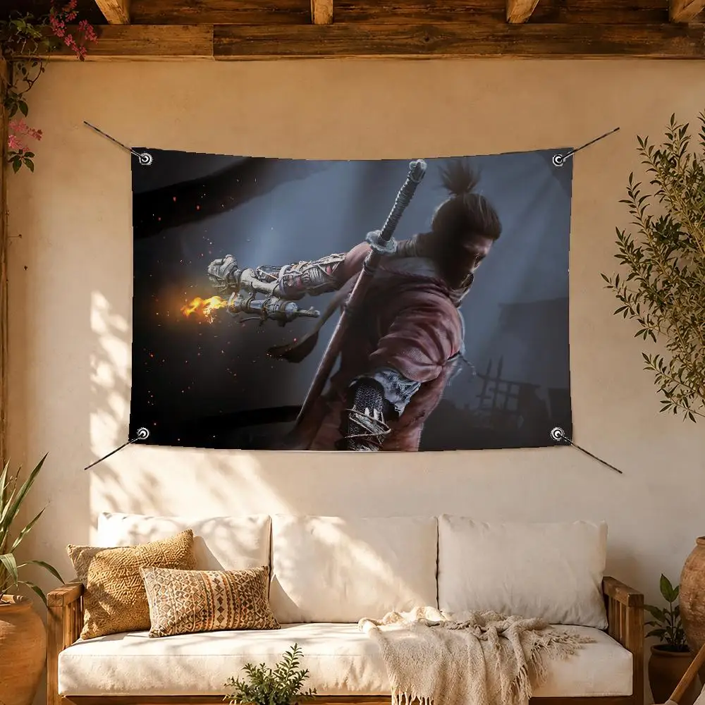 Pro Game Sekiro: Shadows Die Flags Room Home Decor Wall‑Hanging Art Banner, Outdoor for Bedroom Party Background Decoration
