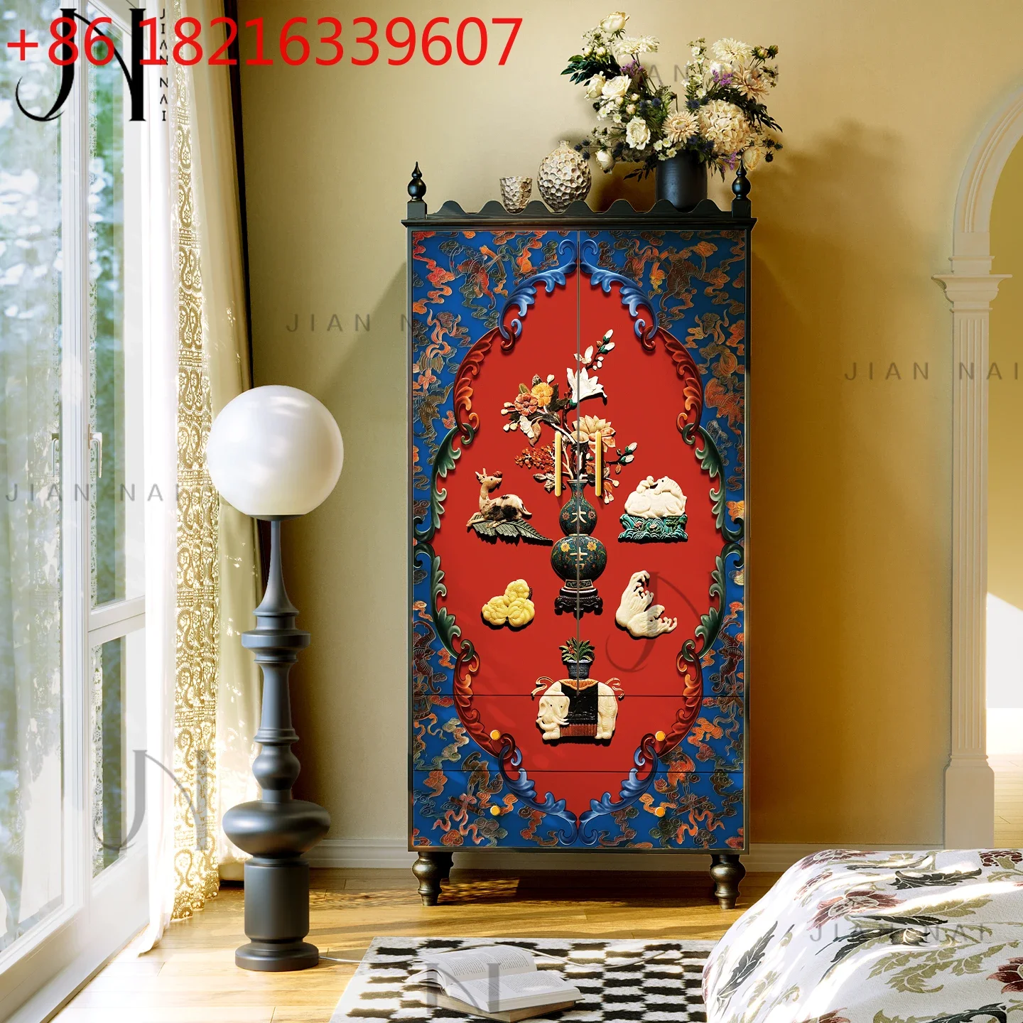 TAOFrench Chinese style treasure map solid wood wardrobe storage decorative cabinet bedroom six-drawer cabinet