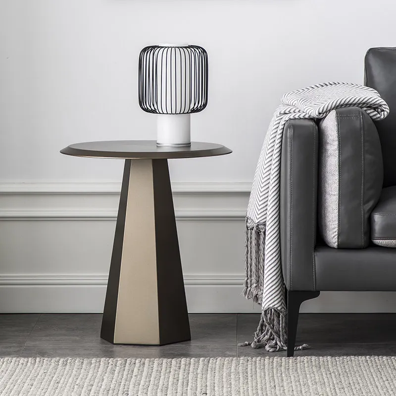 iving room side table light luxury metal small coffee table round sofa corner table designer Italian minimalist style