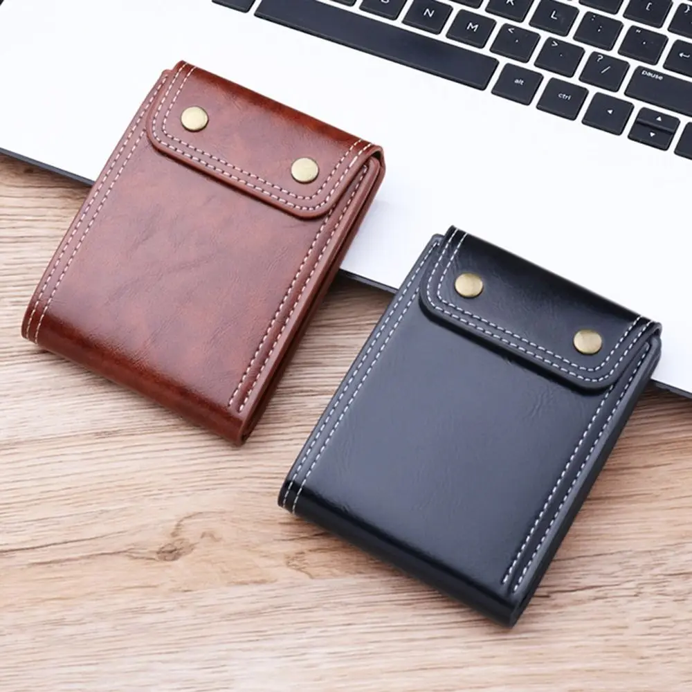 Solid Color Pu Leather Small Wallet For Men Short Simple Men'S Purse With Buttons Ultra Thin Credit Card Bag Coin Purse