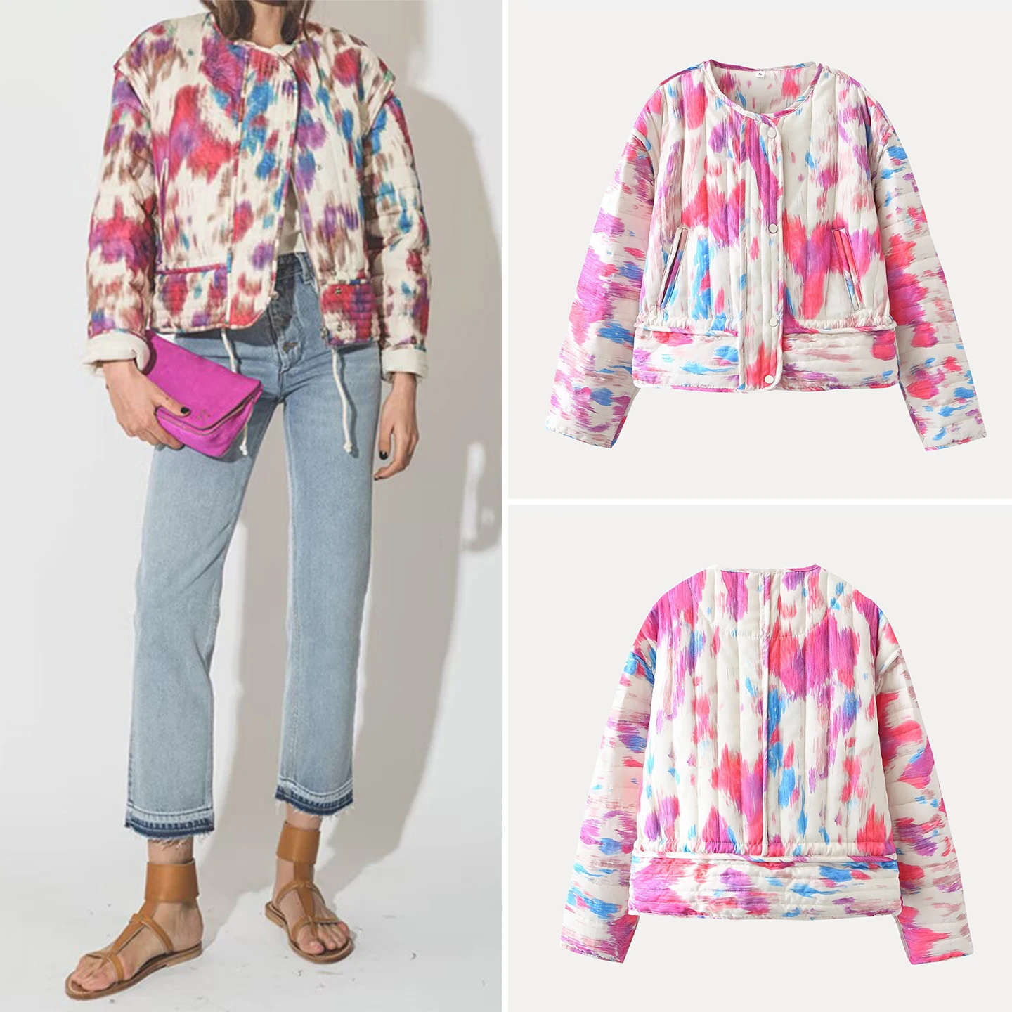 

Модная теплая верхняя одежда, женская окрашенная ткань, Ele Personali, осень 2025, хлопковая ткань, круглая, Ne Single B...