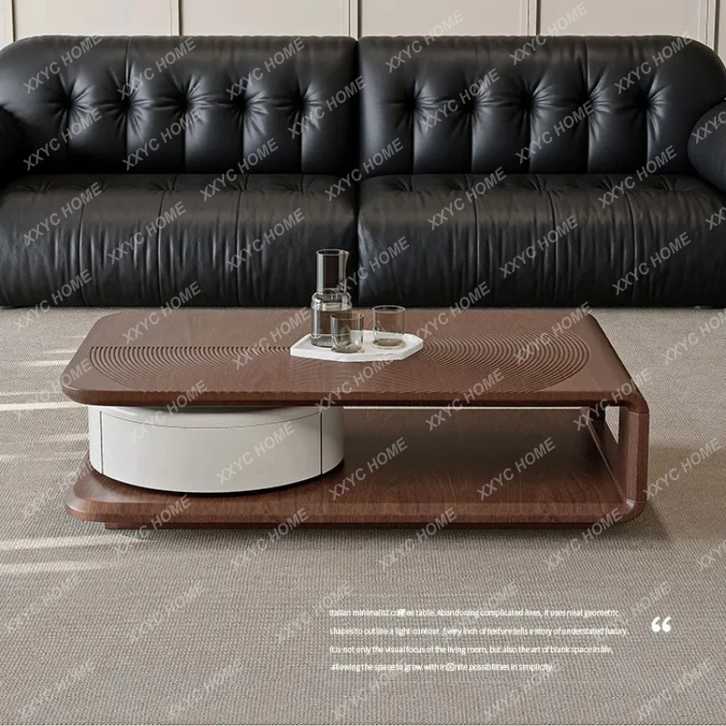 

LSimple modern rotatable coffee table living room drawer storage natural walnut leather high-end tea table