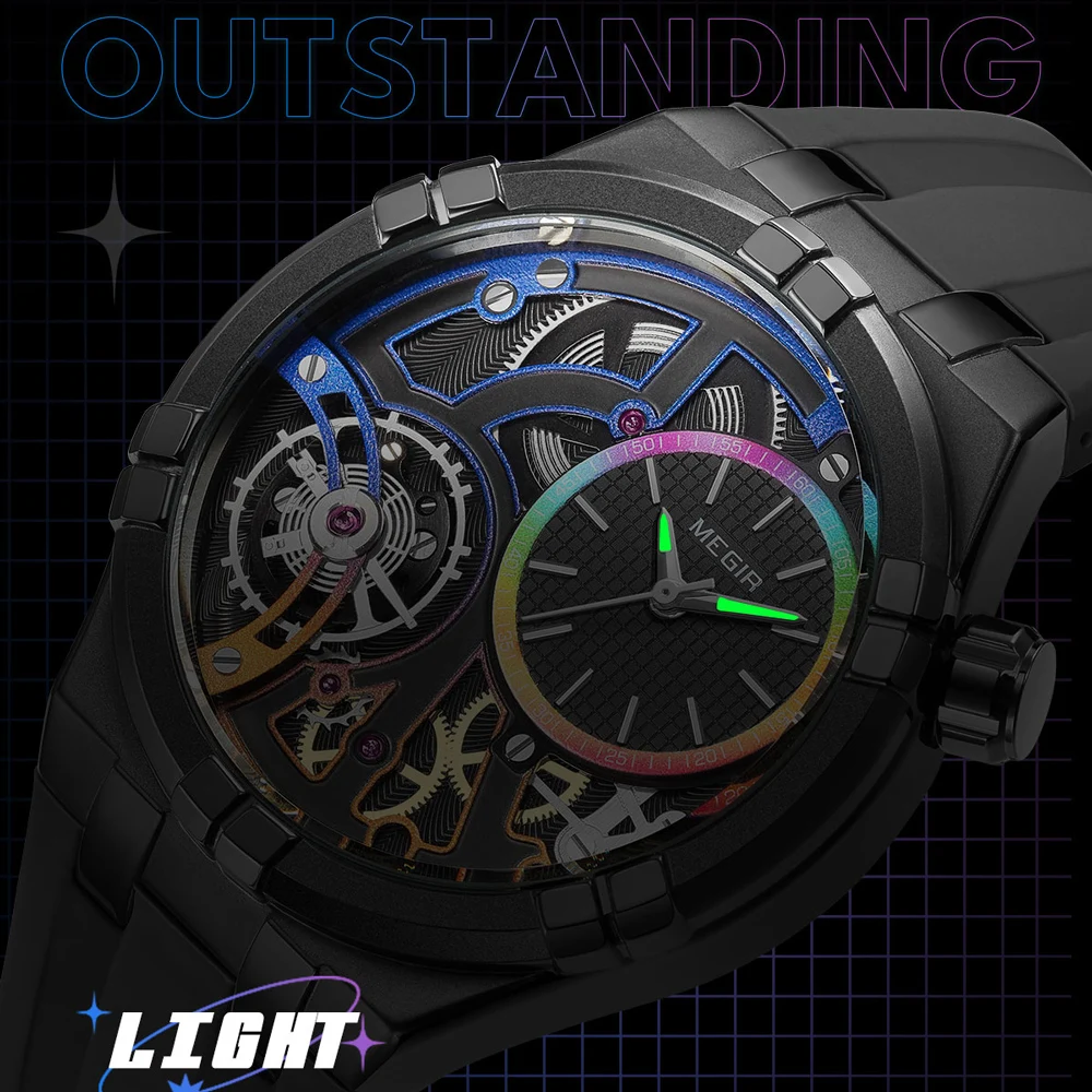 MEGIR Analog Quartz Watch for Men Silicone Strap Alloy Case Wateproof Luminous Men\'s Wristwatches Stereoscopic 3D Dial