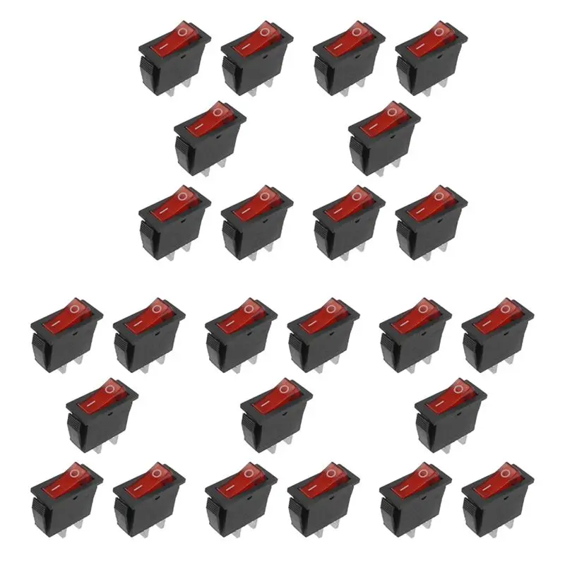 

CYCLI-25 шт. 2-контактный тумблер SPST с красной неоновой подсветкой, AC 16A/250V 20A/125V