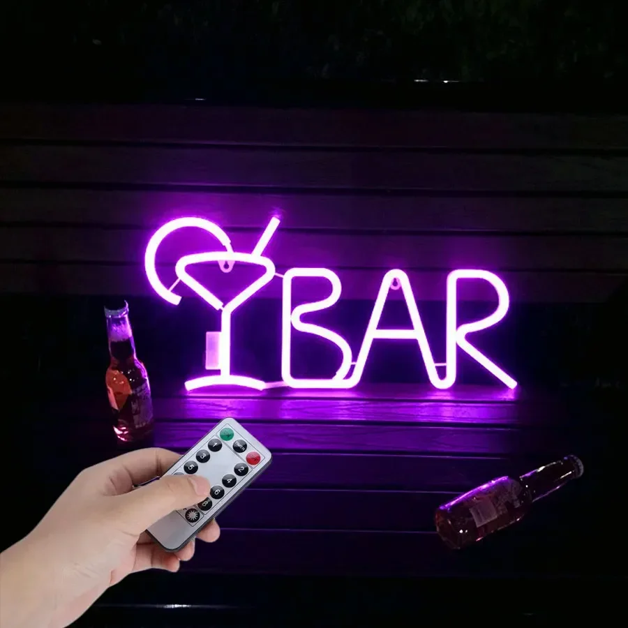 Colorful LED BAR Neon Sign Light Juice Letter Party Neon Lamp with Remote Control Wall Hanging for KTV Shop Home Art Desk Decor