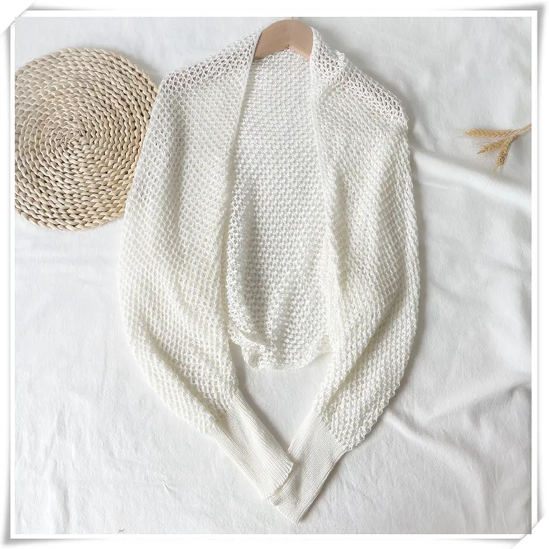 Crochet Shrug Cardigan for Women Cover Up Long Sleeve Sheer OpenKnit Open Front Crop Sweater Casual Knitwear Beach Outfit