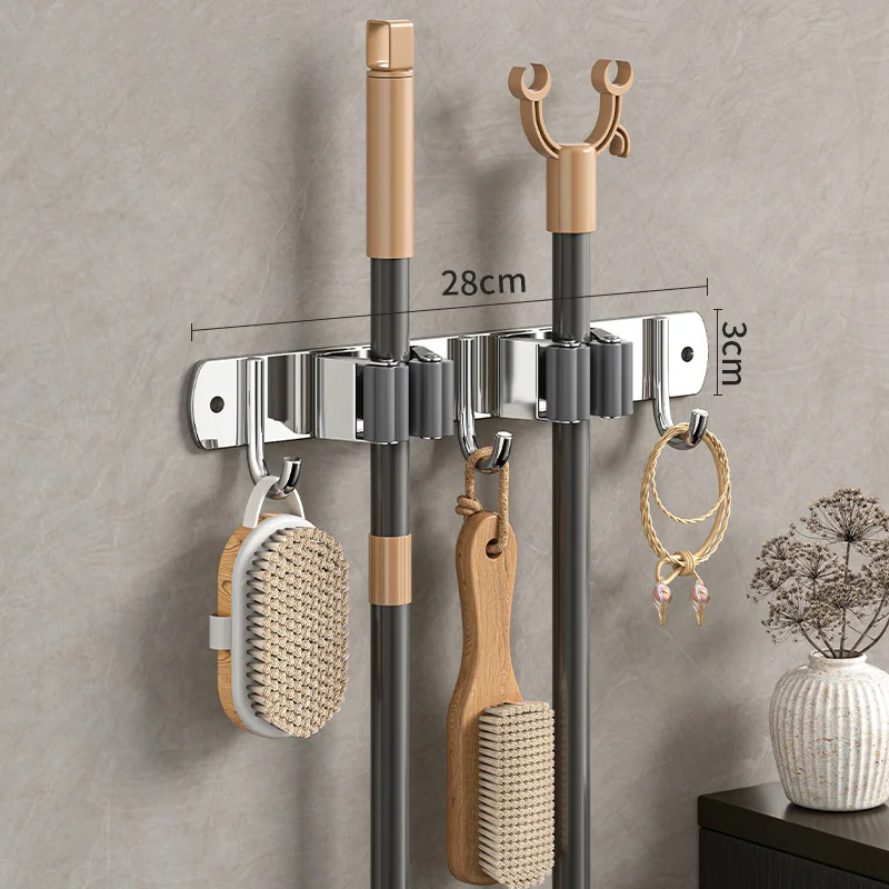 Perforation-free mop wall hanger hanger hook Balcony bathroom bathroom clip fixed broom storage rack