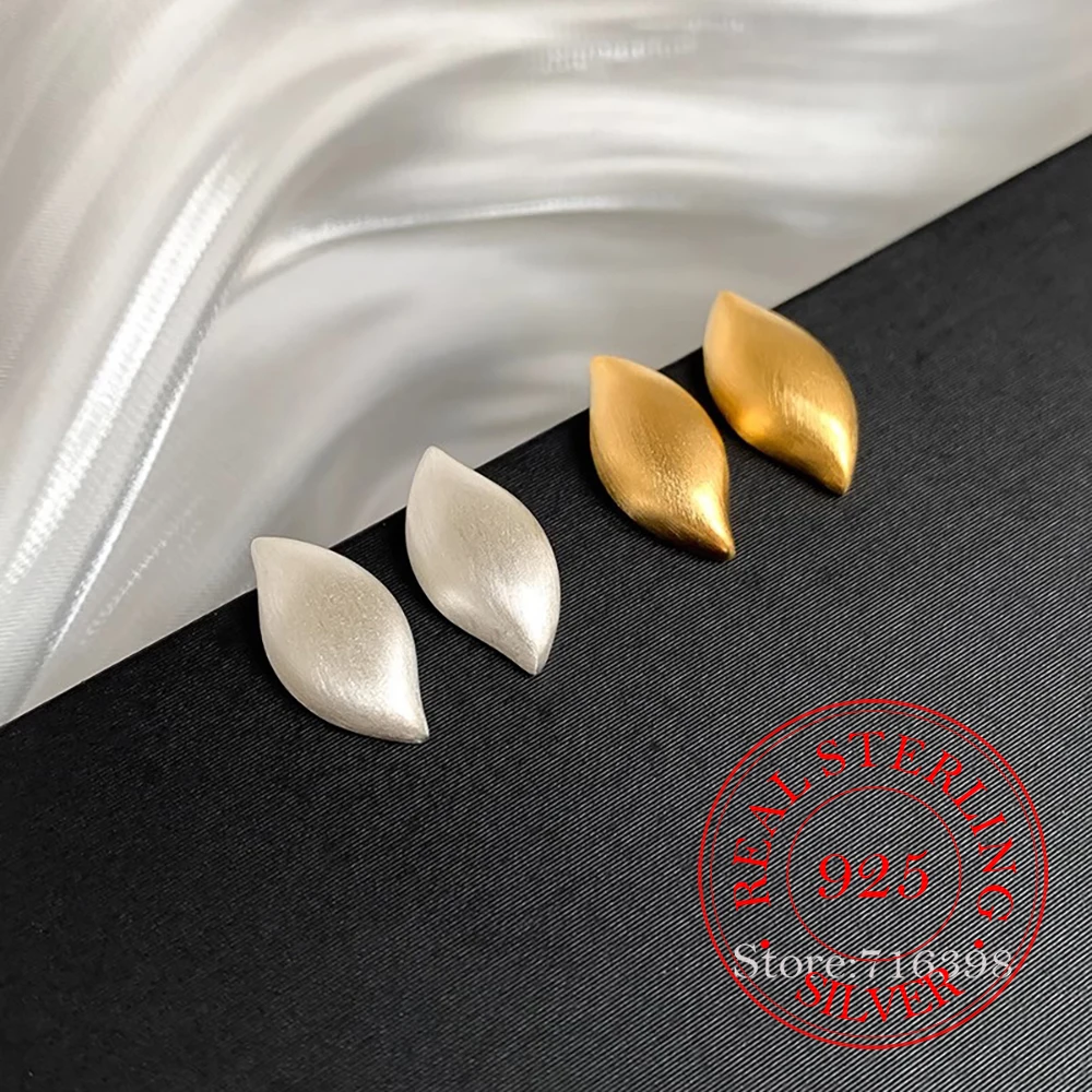 

925 Sterling Silver Jewelry Delicate Matte Leaf Stud Earrings for Women Wedding Party Jewelry For Girls Friend Gift