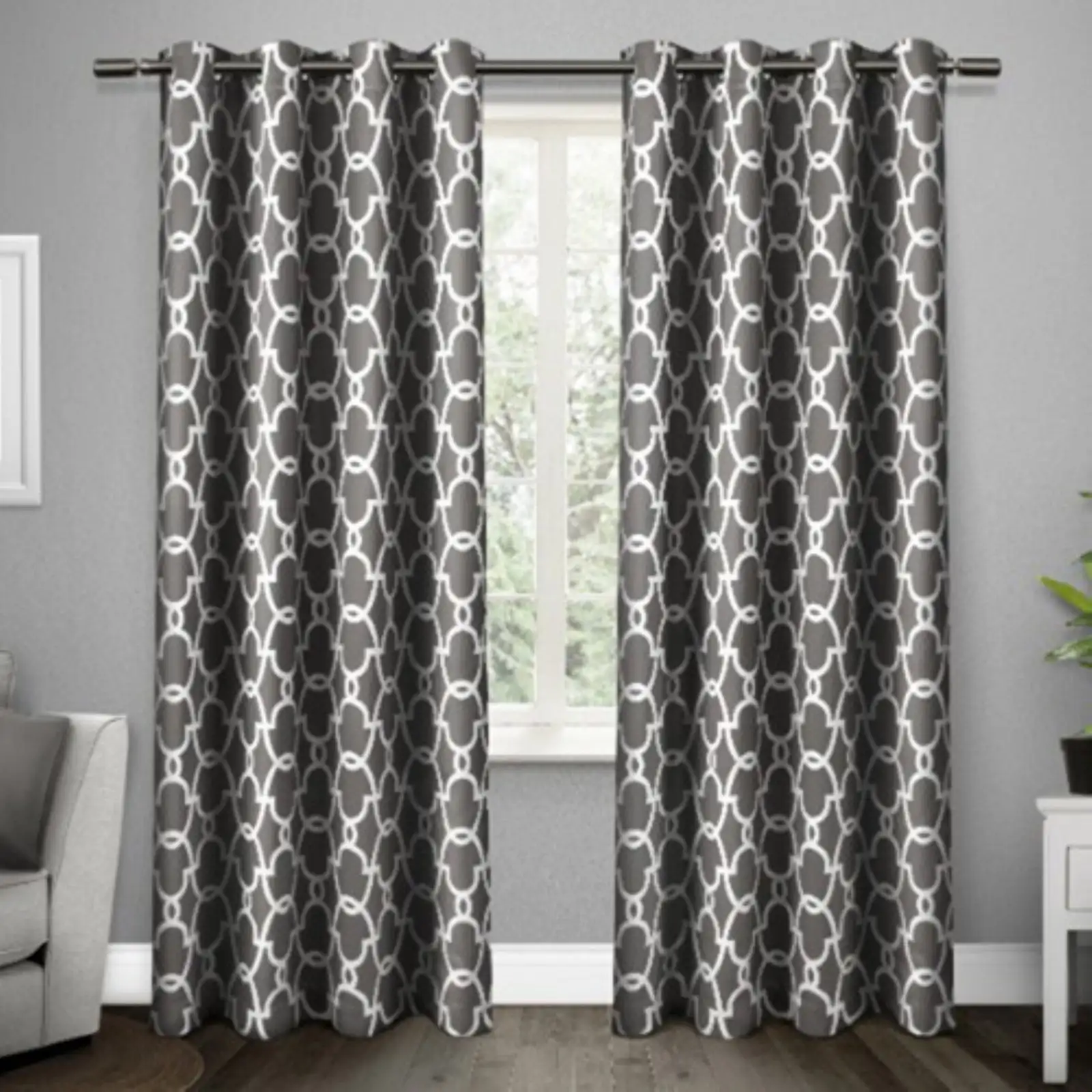 

Gates Sateen Room Darkening Blackout Thermal Grommet Top Curtain Panel Pair, 52X108, Black Pearl