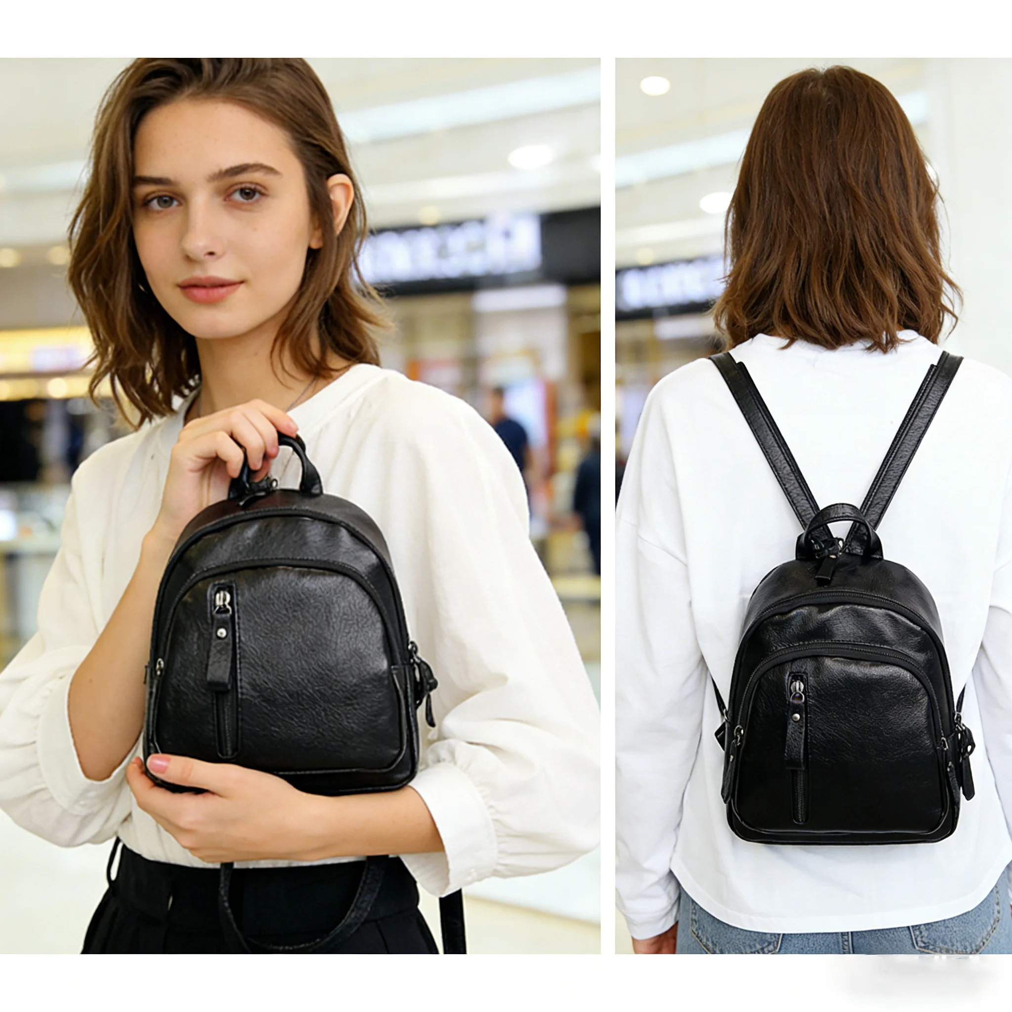 Mini Backpack Fashion Versatile Waterproof Soft Leather Backpack Korean-style Zipper Small Backpack Convertible Shoulder Bag image 5