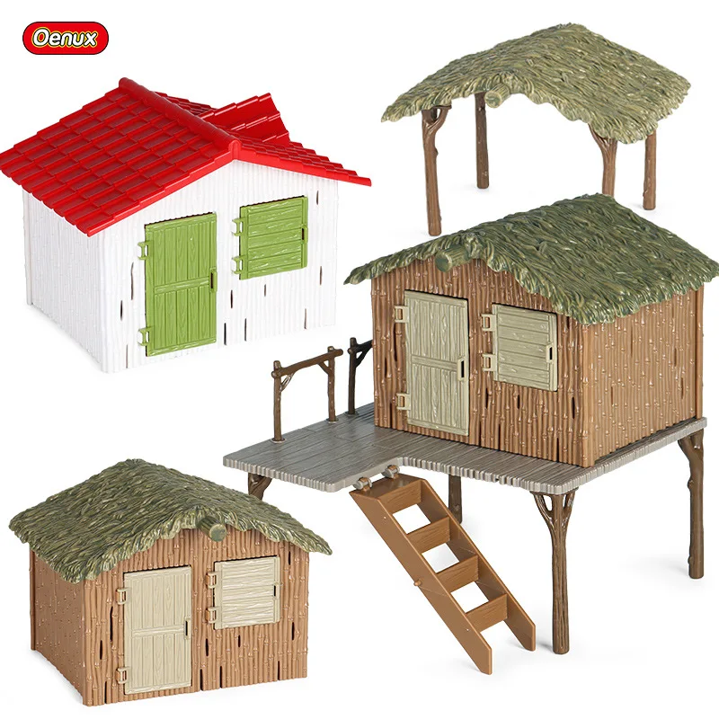 Miniature Farm Cottage Diorama Set Removable Plastic Barn House Model Micro Landscape Scene Decoration Sand Table Display Collec