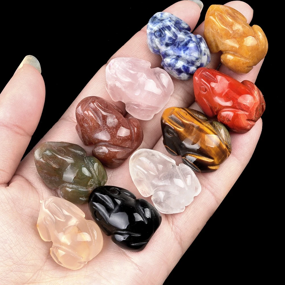 

Natural Stone Beads Boxed 12 PCS/Set Frog shaped Suit No Hole Crystal Agate Chakra Reiki Healing Home Decor Jewelry Decoration