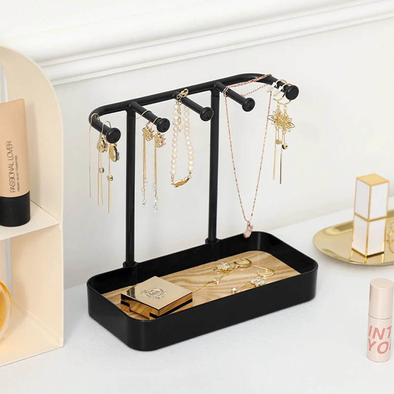 Fashion Jewelry Organizer Display For Earrings Necklaces Jewelry Storage Rack With Wooden Base Bracelet Hanging Holder