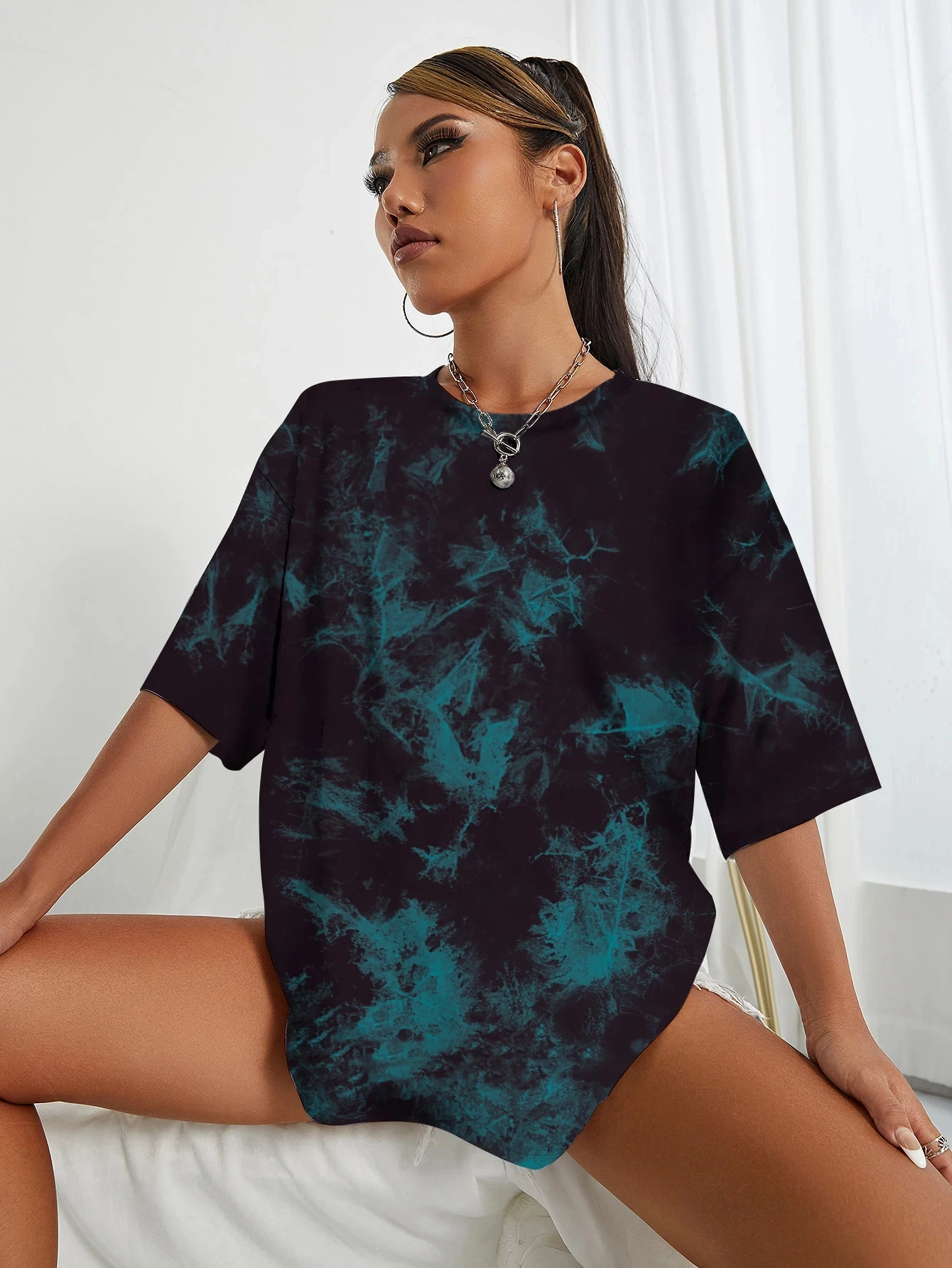Womens Tie Dye Contrasting Printed T-Shirt Round Neck Loose And Comfortable Short Sleeved Work And Home Tee Y2k Clothing Top