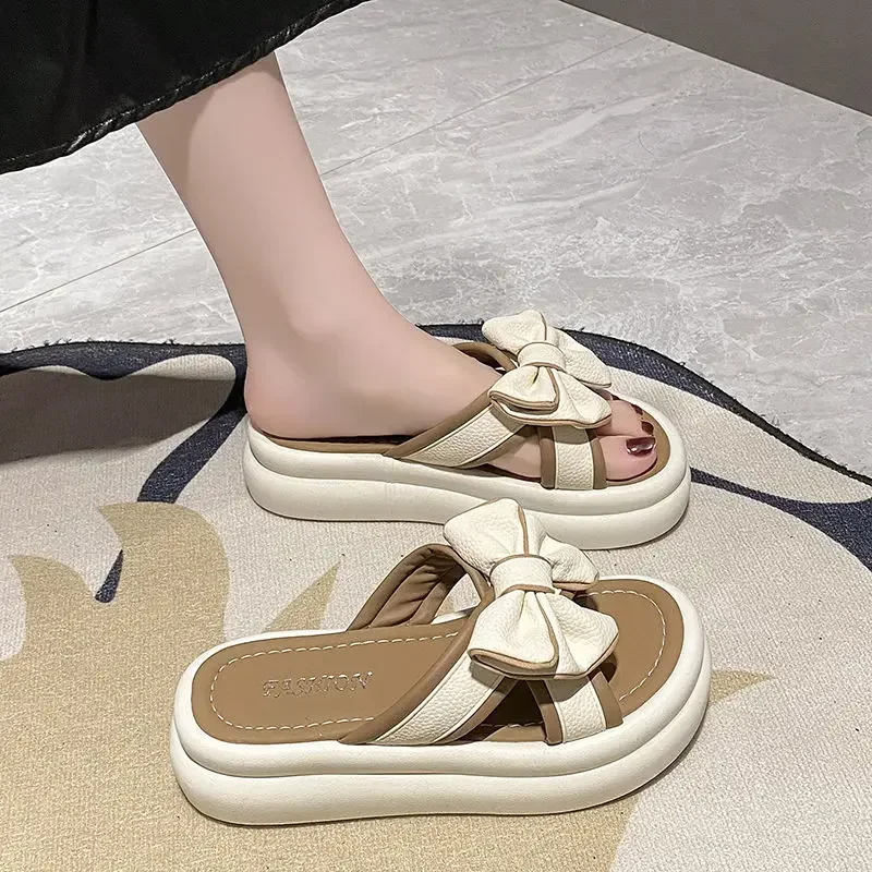 

With Bow Sandals for Women Fashionable Comfortable Open Toe Single Shoes for Women Casual Beach Slippers for Women Zapatos Mujer