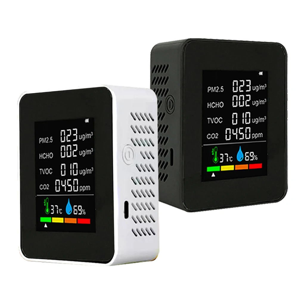 New 6-in-1 Carbon Dioxide Detector Formaldehyde Detection TVOC PM2.5 Temperature and Humidity CO2 Air Quality Monitor