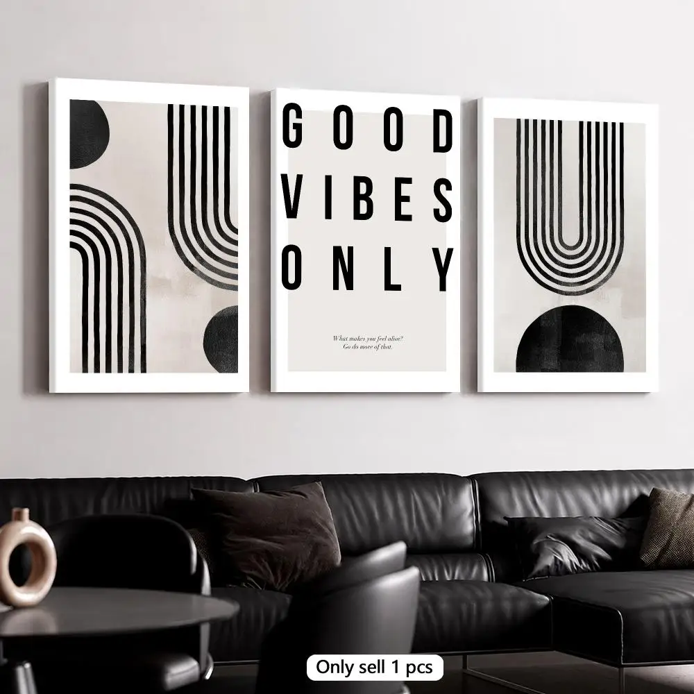 Modern Monochrome Rhythm Framed Wall Painting Framed Canvas Wall Art Poster Solid Wood Frame Home Decor