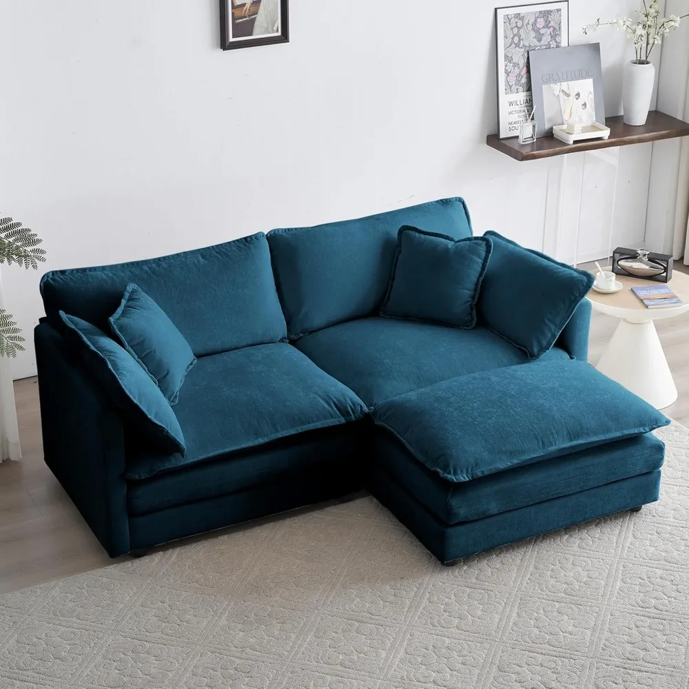 

Deep Seat Sectional Sofa Cloud Couch with Ottoman, 76.7" Modern Chenille Comfy Upholstered Modular Sofa L Shaped Couch for Livi