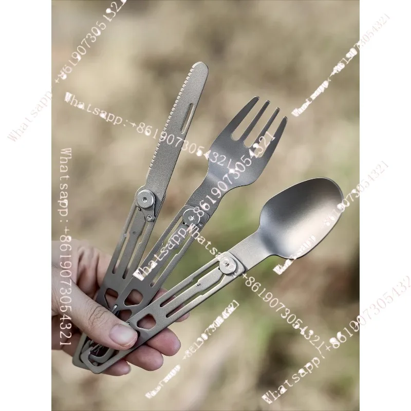 

Rotary folding tableware picnic spoon titanium knife and fork portable camping cover