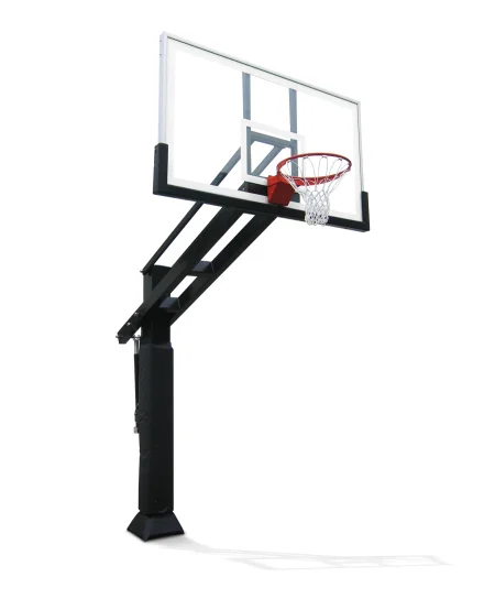 Outdoor in ground basketball pole with pole padding  tempered glass height adjustable system  professional basketball hoop stand