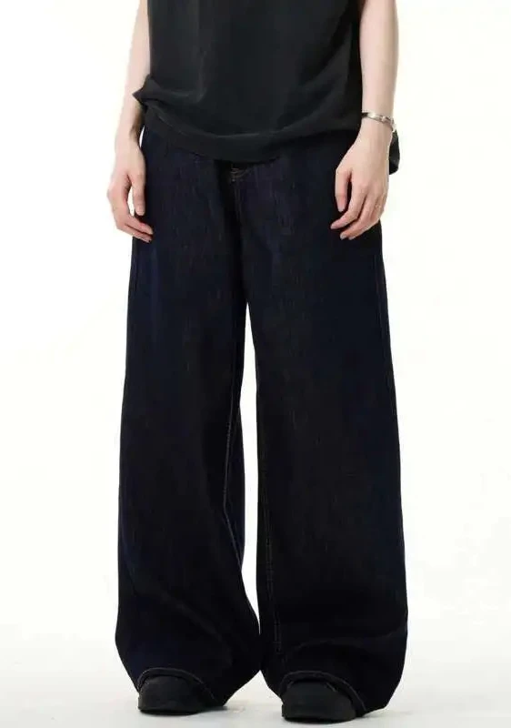 

New 2025 Simple Men's Denim Pants Vintage Washing Wide Leg Loose Jeans Casual Straight American Style Male Trousers