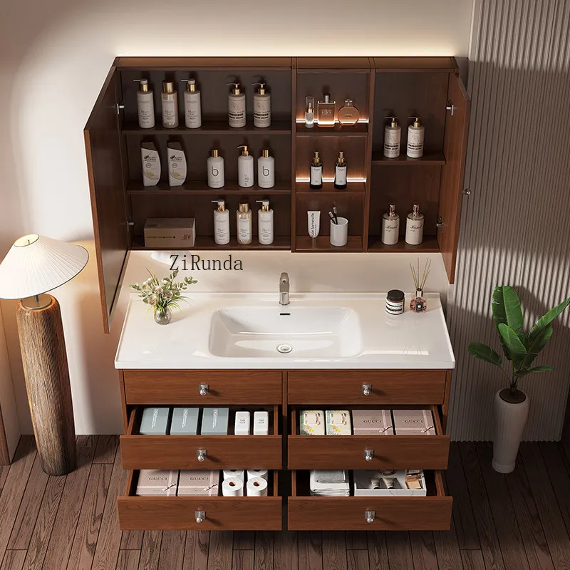 

Комбинация тумбы для ванной в средневековом стиле с интегрированной керамической раковиной и умывальником