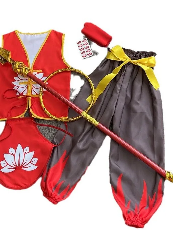 ชุดคอสเพลย์ ZhaTa อุปกรณ์ประกอบการเต้นรำ ชุดฮาโลวีนสำหรับเด็กอนุบาล ชุดเต็มรูปแบบ ซึ่งเป็นชุดฮีโร่ในตำนานจีน