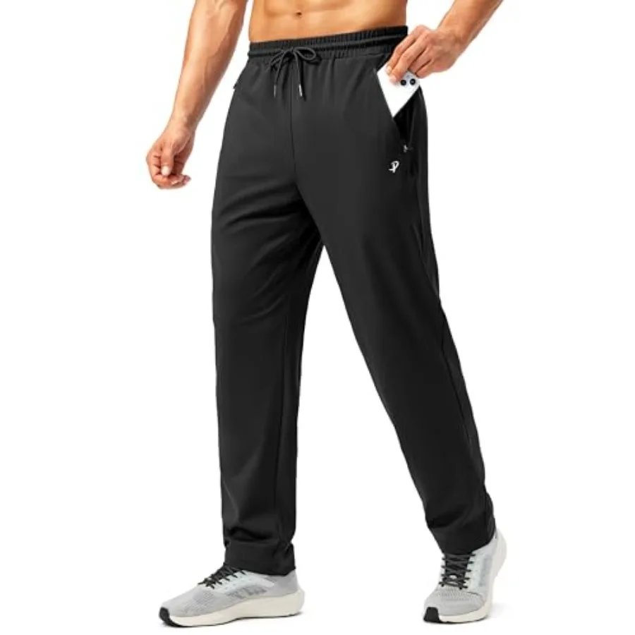 

Pudolla Men's Athletic Pants with Zipper Pockets Stretch Workout Sweatpants Lightweight Running Joggers for Men