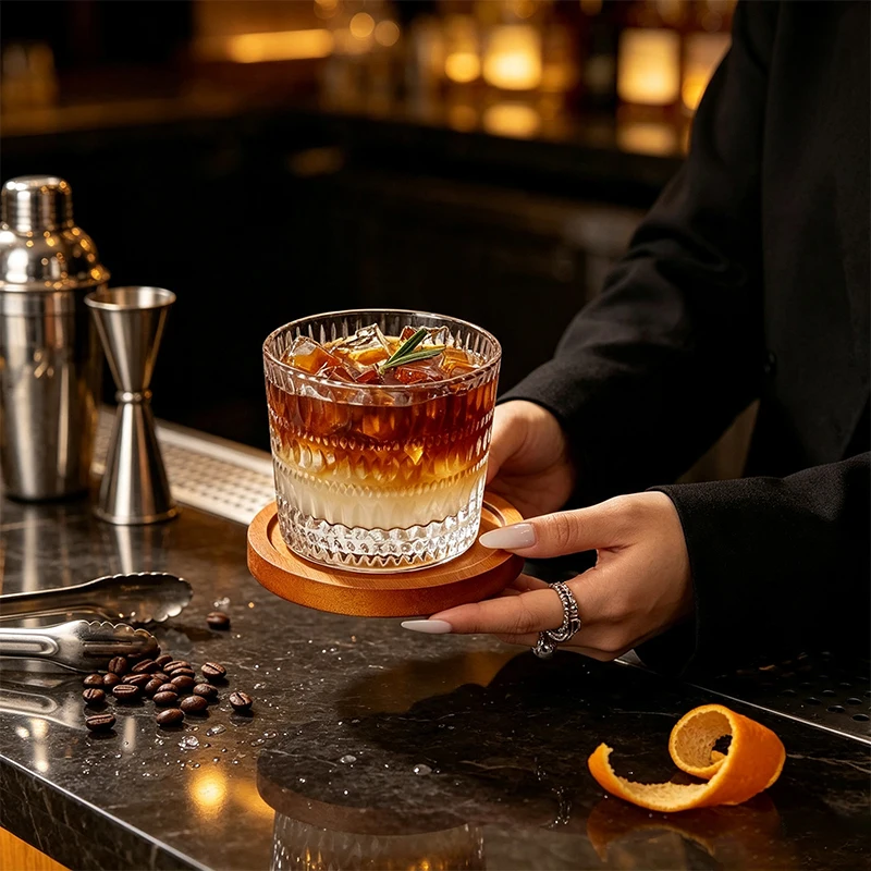 Vintage Glass Cup Ins Style Summer Cold Brew Coffee Cup Multipurpose Iced Americano Juice Whiskey Drinking Glass for Home Bar
