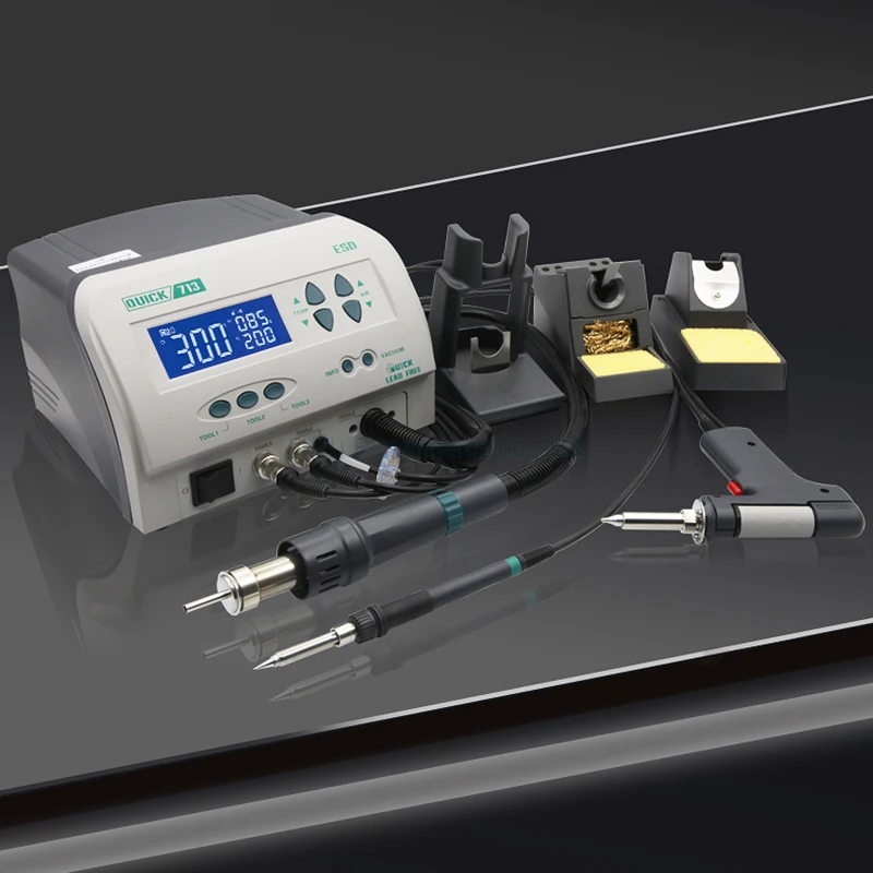 

ESD Rework System QUICK 713 High Frequency Heating Electric Soldering Iron Hot Air Tin Suction Gun 3in1 Repair Soldering Station