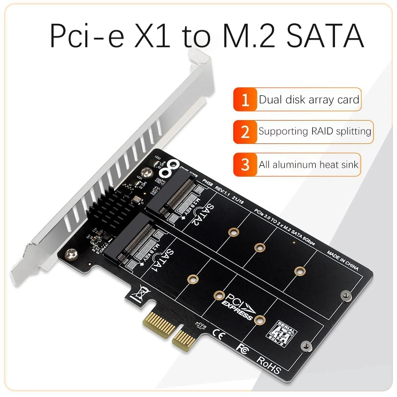 M.2 Sata Naar Pcie Conversiekaart Dual-Disk Array Card Raid Uitbreidingskaart Jmb582 Chipset Ondersteuning Ssd