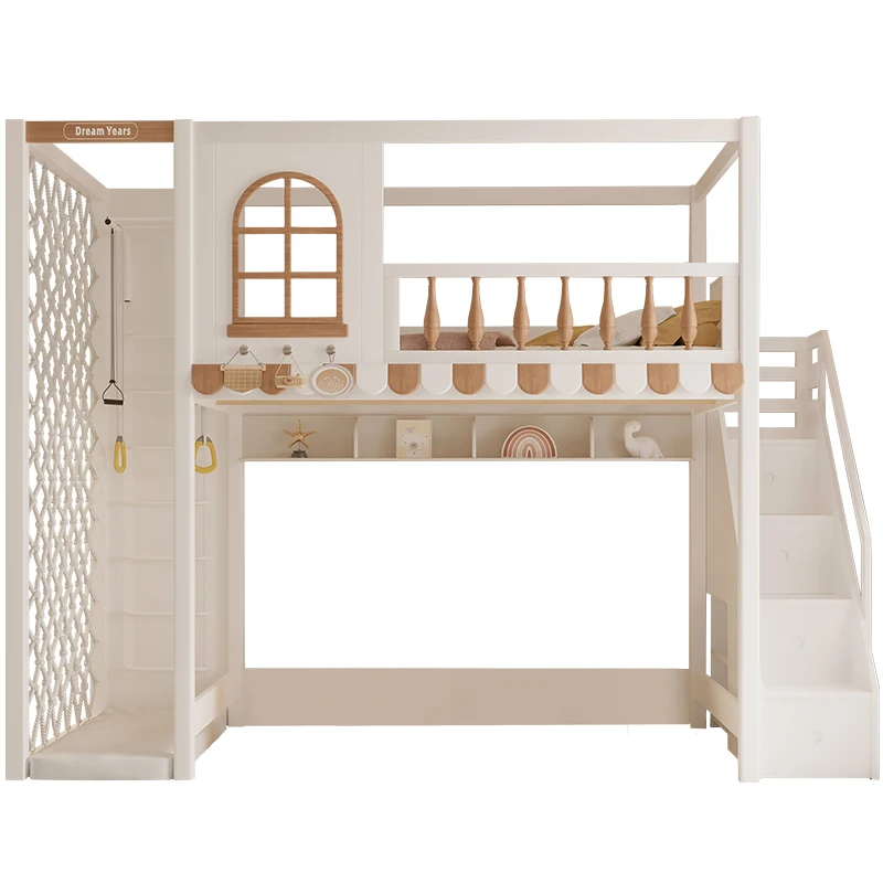 

Multifunctional Comfortable Single Upper Bunk Bed Tree House Slide Solid Wood for Kids' Bedroom Living Room Princess Hotel