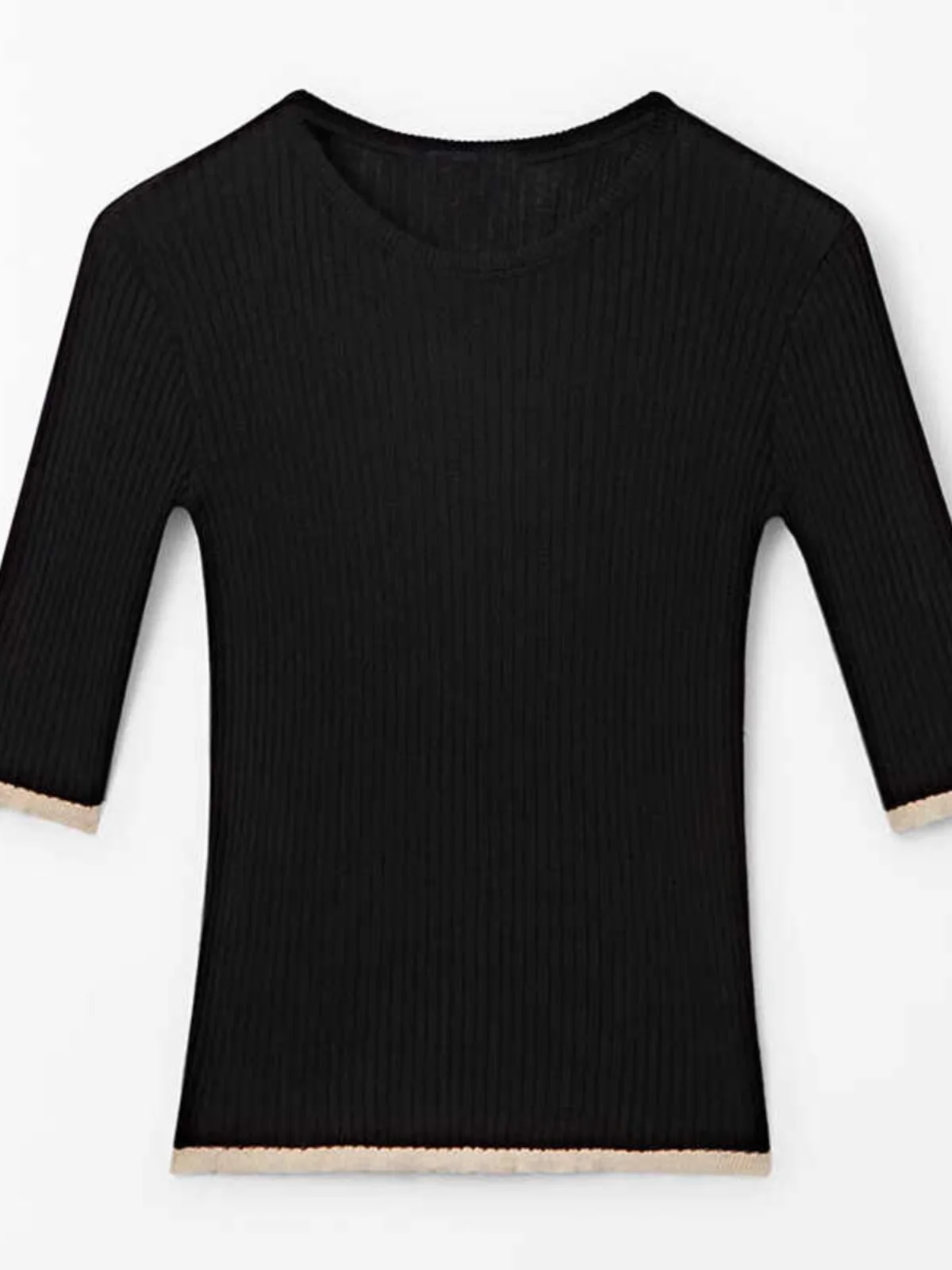 MD 여성 니트 티셔츠 라운드 넥 반팔 우아한 캐주얼 미니멀리스트 스타일 신상 봄 여름 다섯 버튼