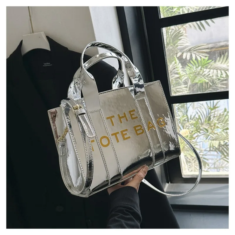 

Simple Tote Bag Women's New Glossy Patent Leather Letter Shoulder Messenger Bag