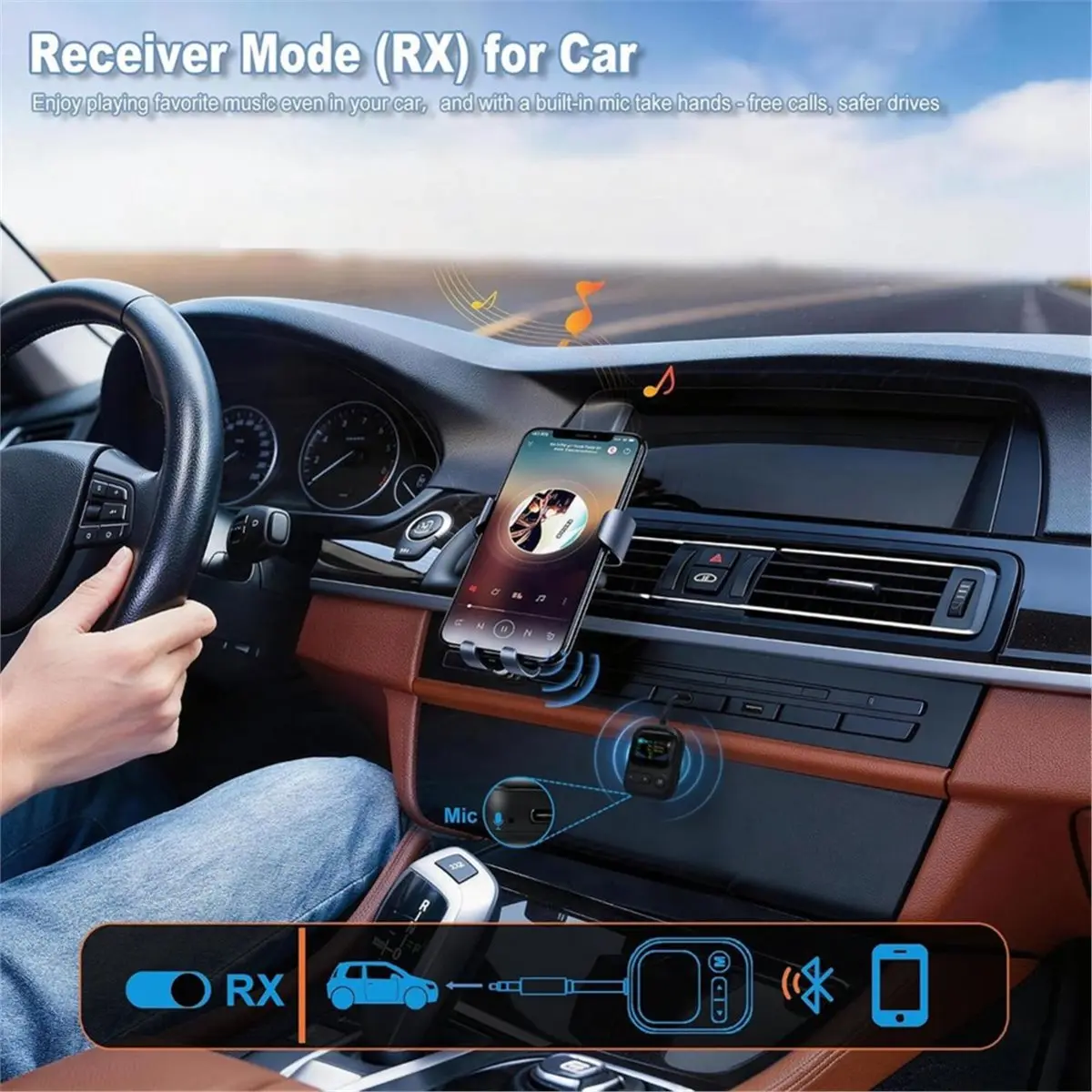 2 in 1 Bluetooth 6.0 Transmitter Receiver, 3.5mm AUX Wireless Bluetooth Audio Adapter for Airplane TV Car Home Stereo