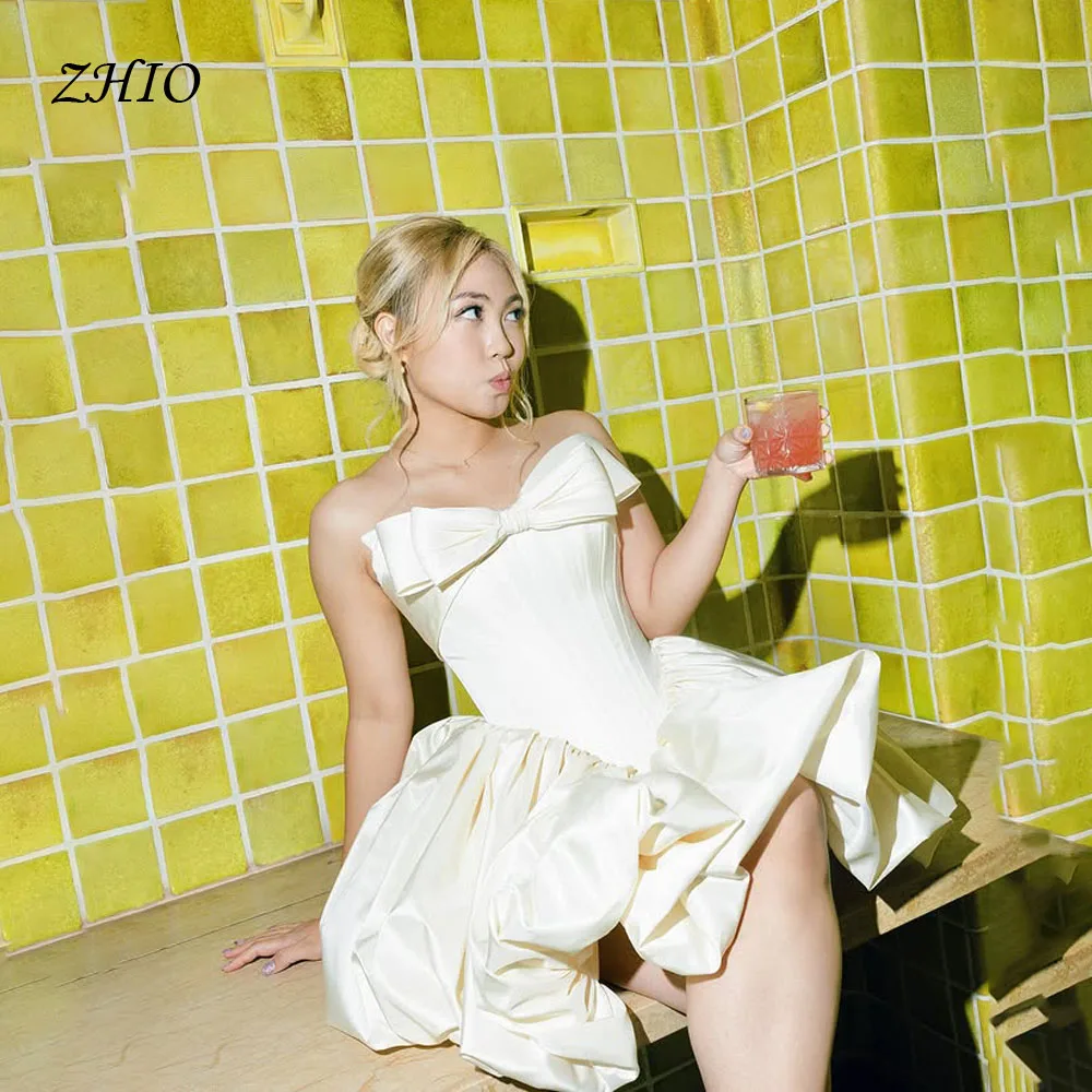 

ZHIO мини-свадебные платья трапециевидной формы с бантом, мягкое атласное платье без бретелек без рукавов, платье невесты на заказ, для дня рождения, Vestidos De Novia