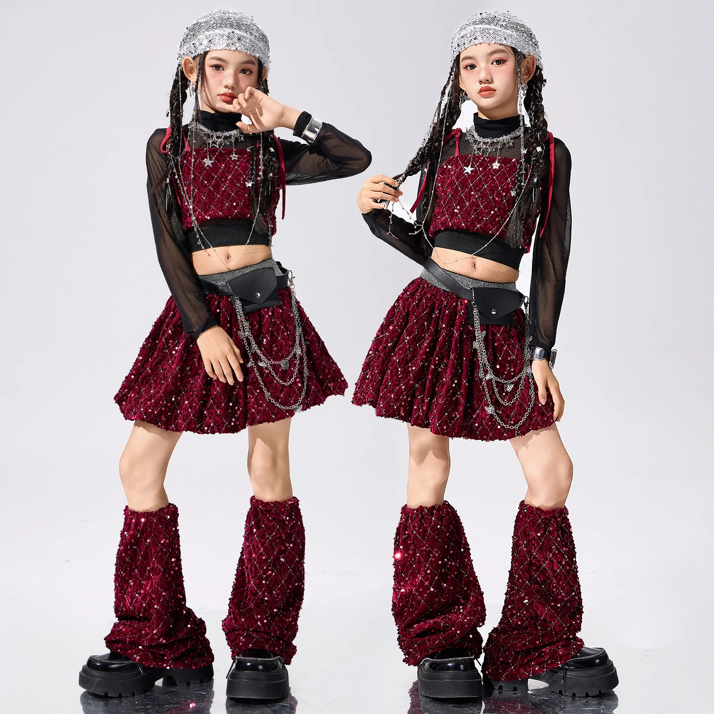 

Модный укороченный топ K-pop для девочек, многоярусные юбки, комплект одежды, детский костюм в стиле хип-хоп, детская уличная одежда для групповых горячих девушек