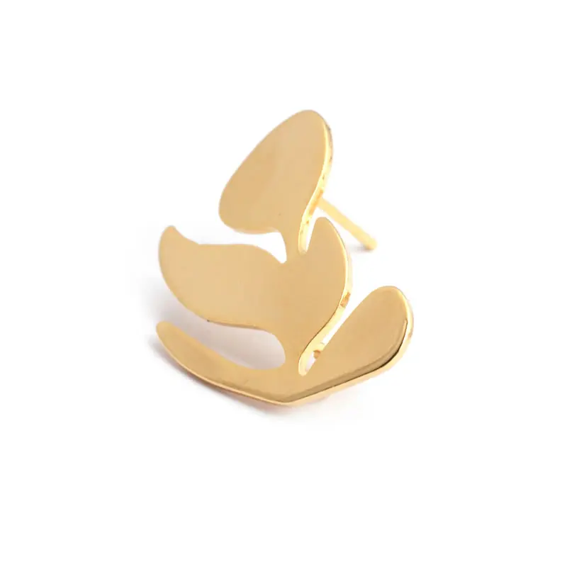 10PCS Tree Leaf 21x15MM 24K Gold Color Brass Tree Leaf Leaves Stud Earrings High Quality Diy Accessories Jewelry Findings