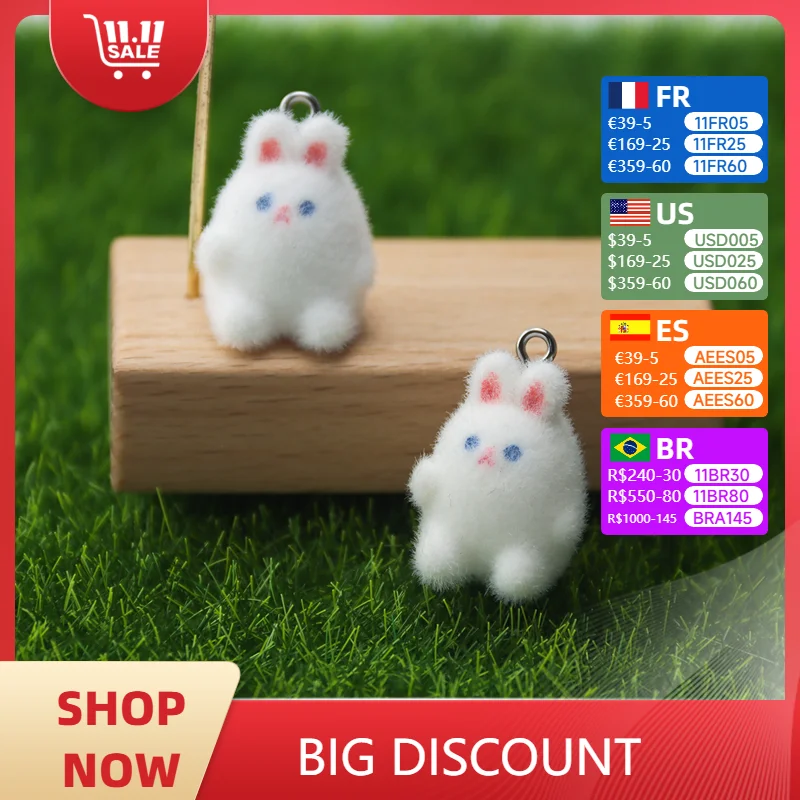 Breloques en résine de flocage 3D, mini lapin mignon, pendentif animal de dessin animé pour porte-clés, boucle d'oreille, collier, artisanat de bricolage, fabrication de bijoux, 30 pièces