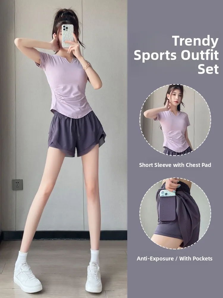 

Женский повседневный костюм из ледяного шелка Qui Dry Fitn, лето 2023, новый костюм Sle Faion для утреннего бега, комплект из двух предметов, круглый, или...