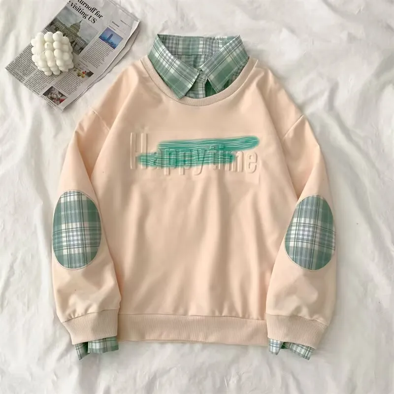 

New Plaid Patchwork Hoodie 2025 Fashion Spring Autumn Long Sleeve T-shirt Students Korean Style Casual Hoodie Plaid Shirt