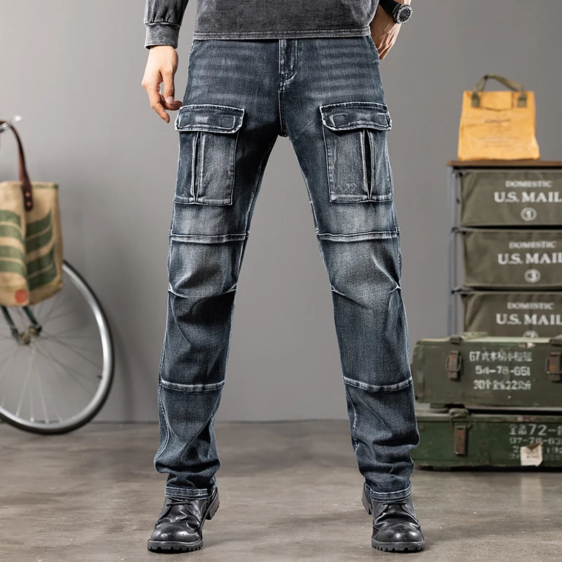 American retro autumn and winter men's straight loose oversized workwear with multiple pockets cargo pants men  baggy jeans