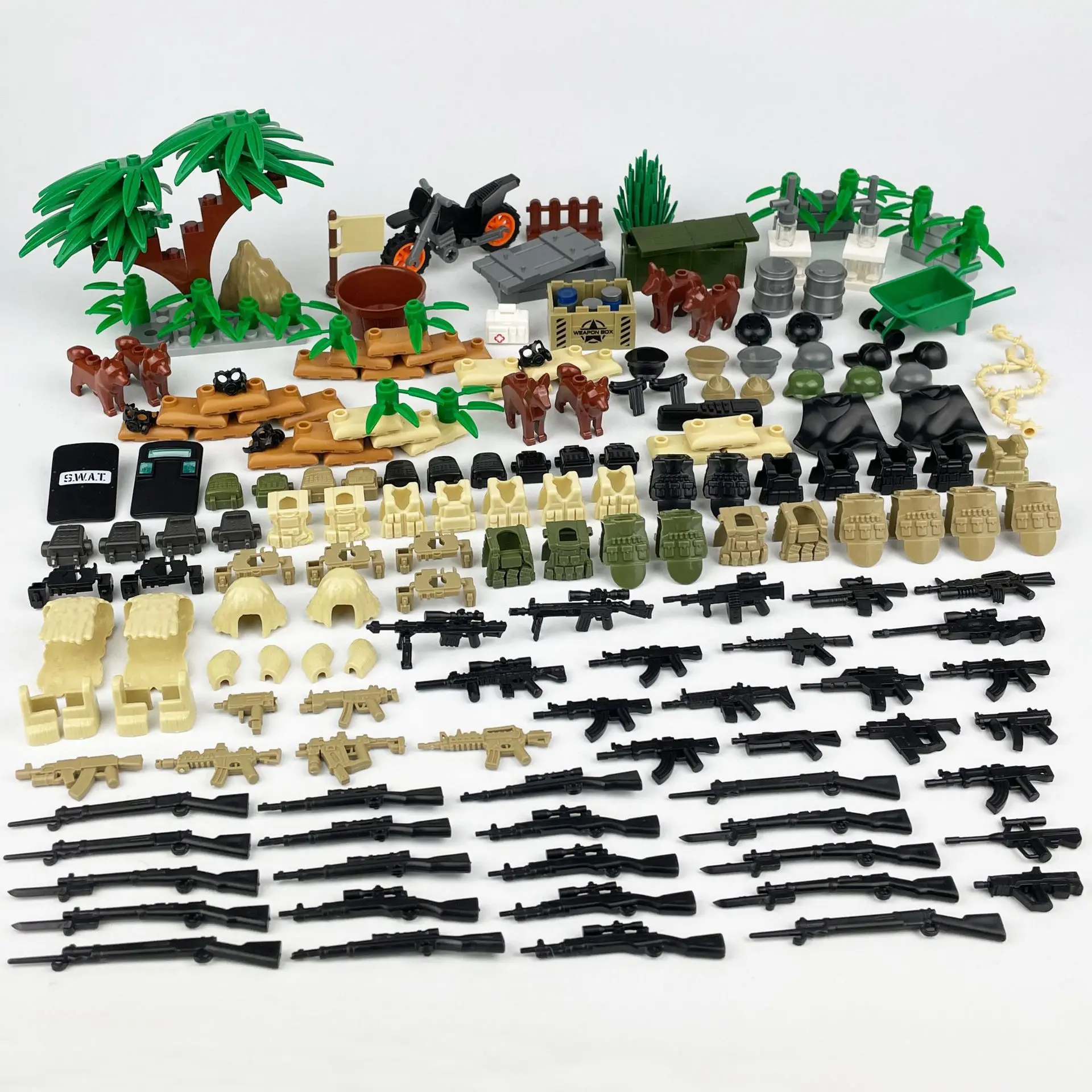 Weapons Pack Building Blocks Sets Accessories, MOC Army Equipment Guns Cannons, Anti-aircraft Machine Gun Bricks Model Toy