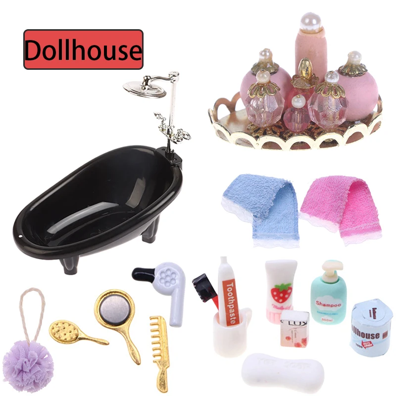 

Doll House Miniature Practical Bathroom Accessory Hair Dryer Mirror Model Kits Kids Toys Mini Bathroom Dressing Tool Accessories